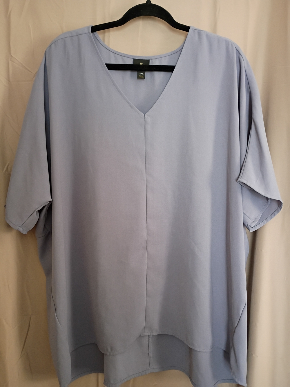 Worthington Pale Blue V-Neck Draped Short Sleeve Blouse
